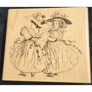 Stampington & Co Fancy Little Misses Rubber Stamp Two Little Girls 1994